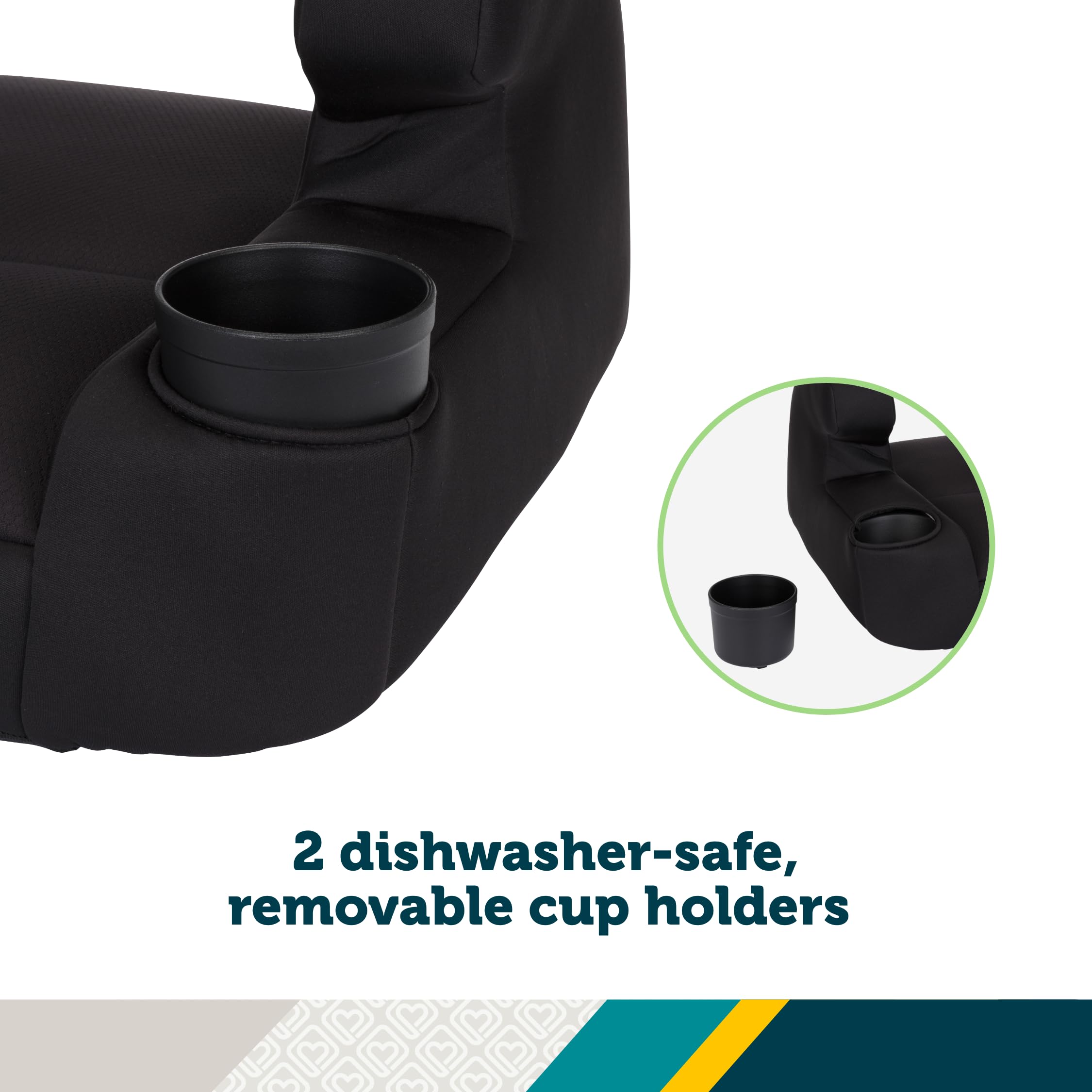 Safety 1st Comfort Ride Lite Booster Car Seat, 2-Pack, Lightweight Backless Booster Seat, Machine Washable, Dishwasher Safe Cup Holders, USA-Made, Fits Kids 40-100 lbs, 43.4-57", Pure Black - Image 5