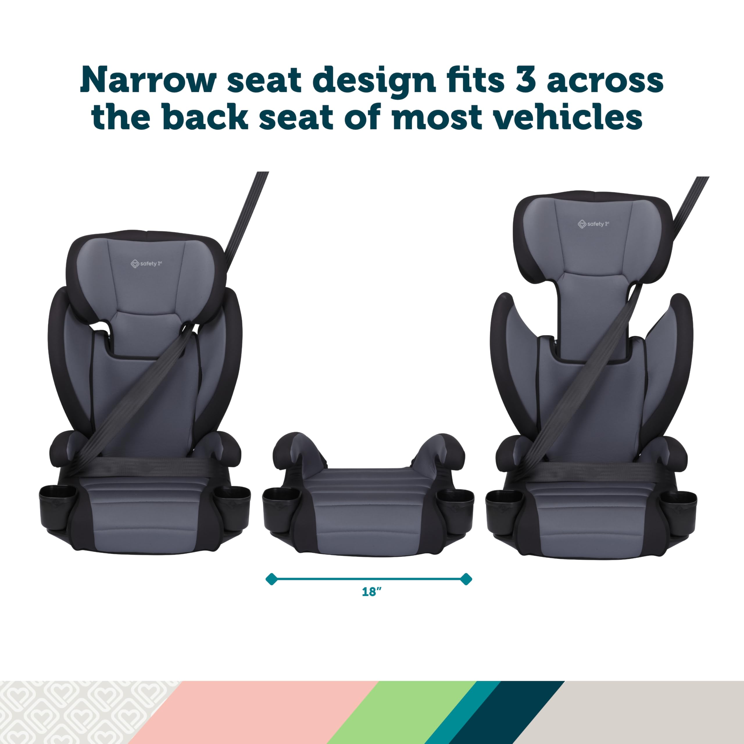 Safety 1st Grow and Go 2-in-1 Booster Car Seat with ComfortWings, Converts High-Back to Backless, 19" Wide, Fits 3 Across, Lightweight, Foldable, Easy-Clean, Cup Holders, 40-100 lbs, Sea Serpent - Image 4
